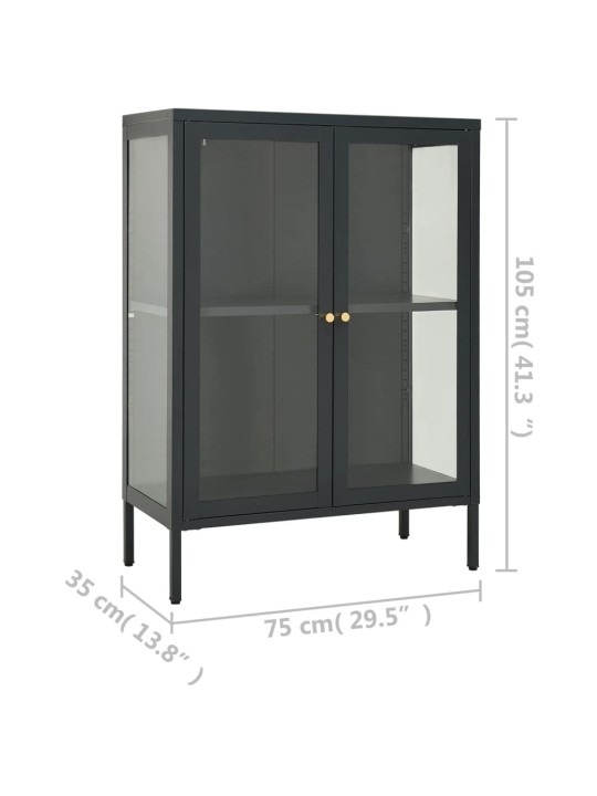 Kumode, antracītpelēka, 75x35x105 cm, tērauds un stikls
