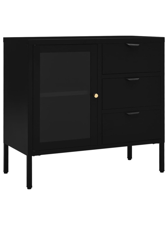 Kumode, melna, 75x35x70 cm, tērauds un rūdīts stikls