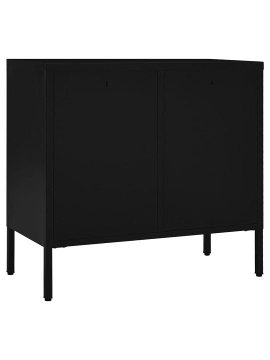 Kumode, melna, 75x35x70 cm, tērauds un rūdīts stikls