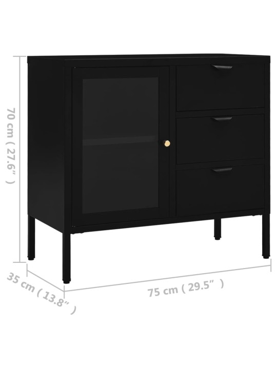 Kumode, melna, 75x35x70 cm, tērauds un rūdīts stikls