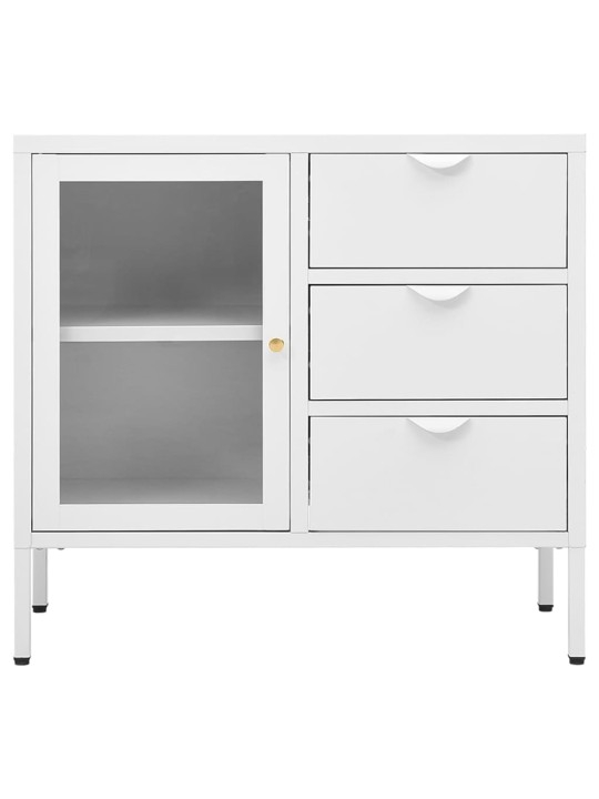 Kumode, balta, 75x35x70 cm, tērauds un rūdīts stikls