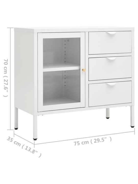 Kumode, balta, 75x35x70 cm, tērauds un rūdīts stikls