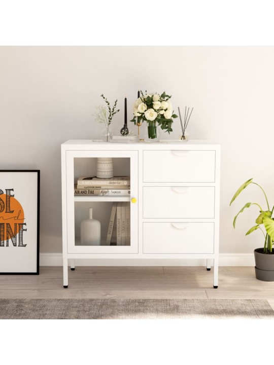 Kumode, balta, 75x35x70 cm, tērauds un rūdīts stikls