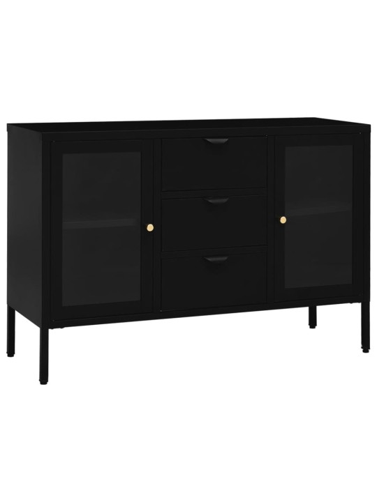 Kumode, melna, 105x35x70 cm, tērauds un rūdīts stikls