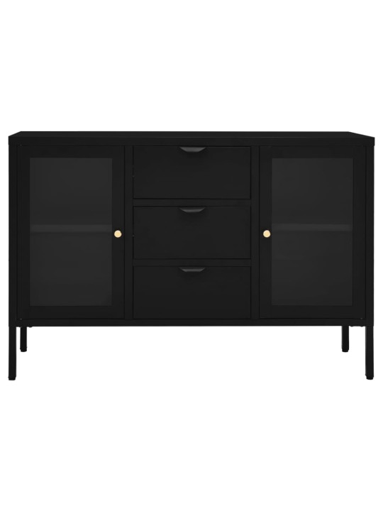 Kumode, melna, 105x35x70 cm, tērauds un rūdīts stikls