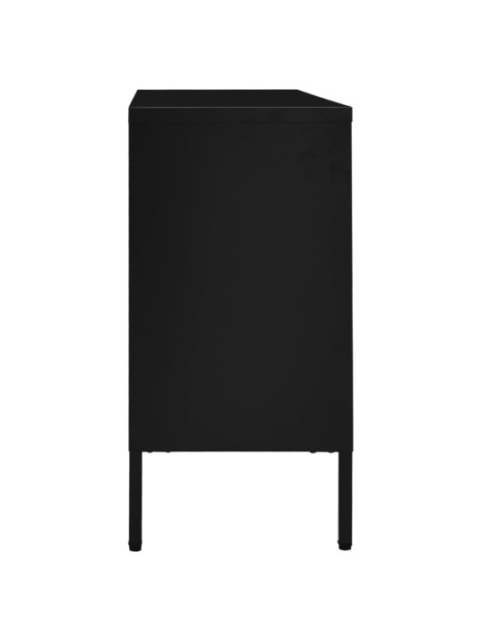 Kumode, melna, 105x35x70 cm, tērauds un rūdīts stikls