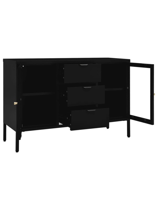 Kumode, melna, 105x35x70 cm, tērauds un rūdīts stikls