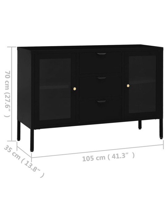 Kumode, melna, 105x35x70 cm, tērauds un rūdīts stikls