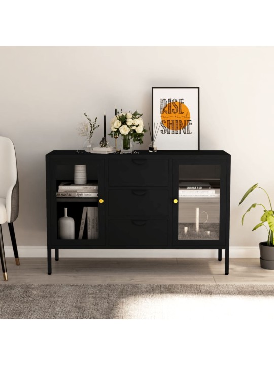Kumode, melna, 105x35x70 cm, tērauds un rūdīts stikls