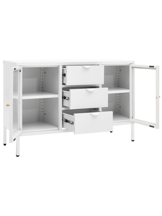 Kumode, balta, 105x35x70 cm, tērauds un rūdīts stikls