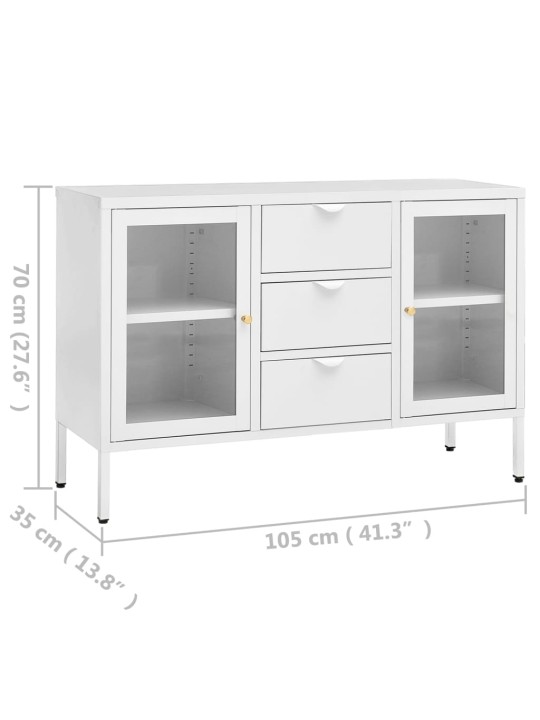 Kumode, balta, 105x35x70 cm, tērauds un rūdīts stikls