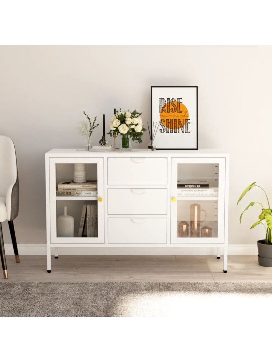 Kumode, balta, 105x35x70 cm, tērauds un rūdīts stikls