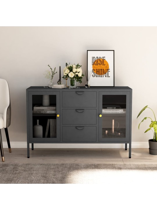 Kumode, antracītpelēka, 105x35x70 cm, tērauds un rūdīts stikls