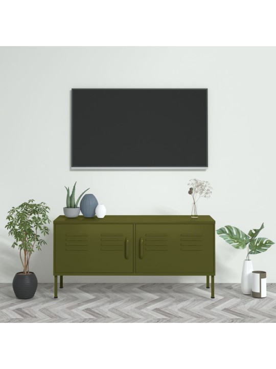 Tv skapītis, 105x35x50 cm, tērauds, olīvu zaļš