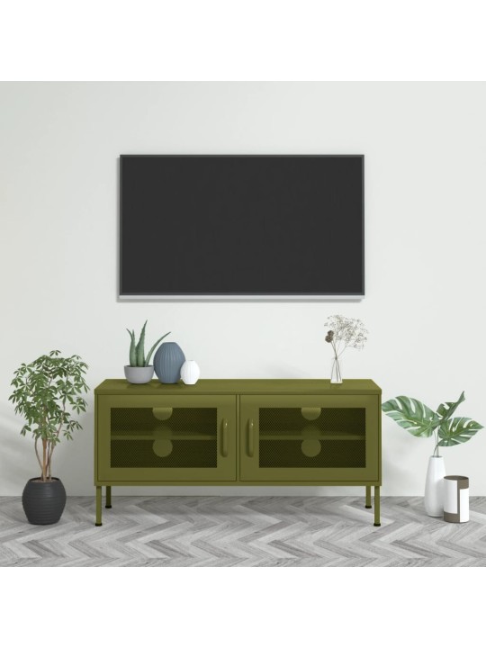 Tv skapītis, 105x35x50 cm, tērauds, olīvu zaļš