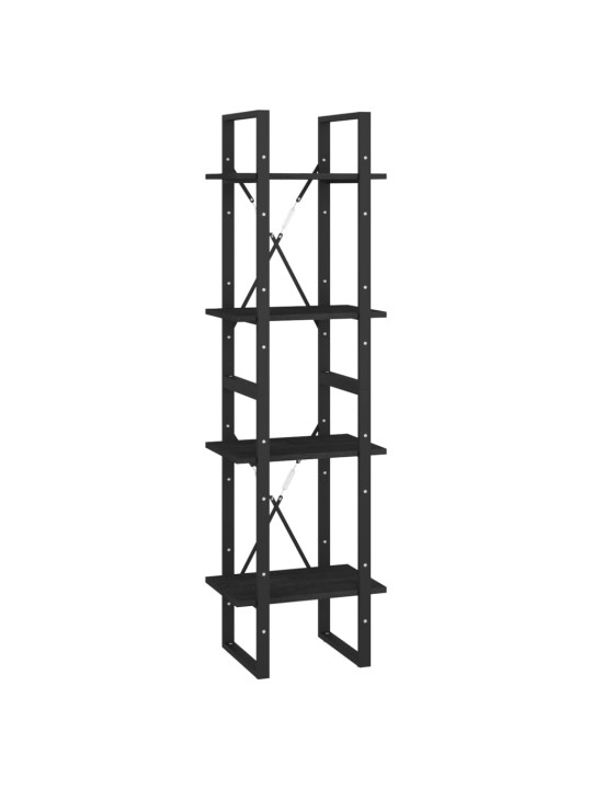 4-līmeņu grāmatu plaukts, melns, 40x30x140 cm, priedes koks