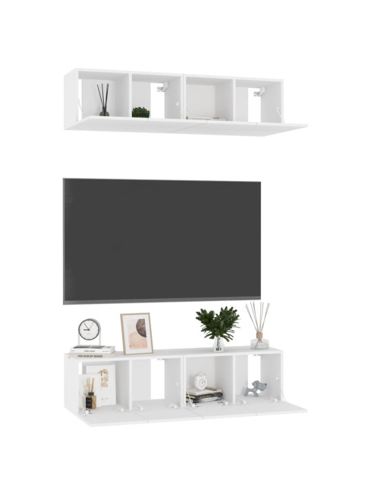 Tv plaukti, 4 gab., balti, 60x30x30 cm, inženierijas koks