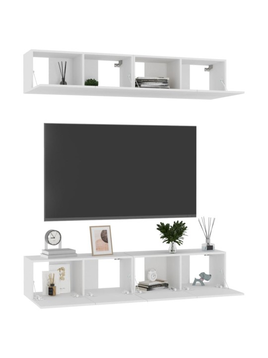Tv skapīši, 4 gab., balti, 80x30x30 cm, inženierijas koks