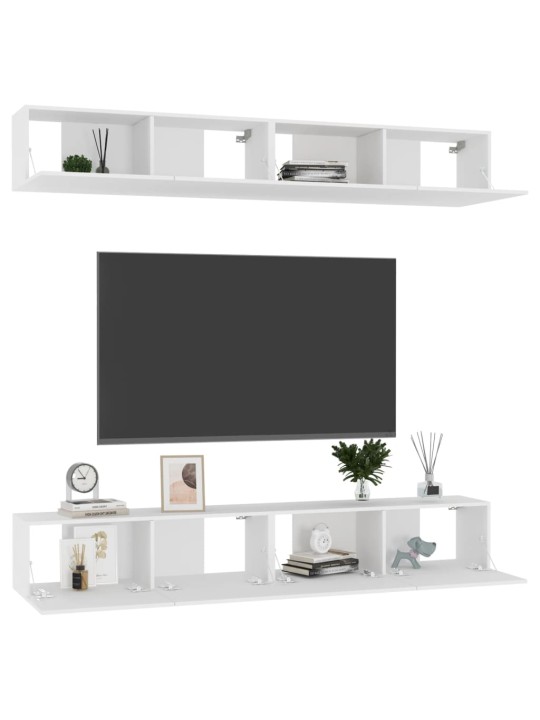 Tv skapīši, 4 gab., balti, 100x30x30 cm, inženierijas koks