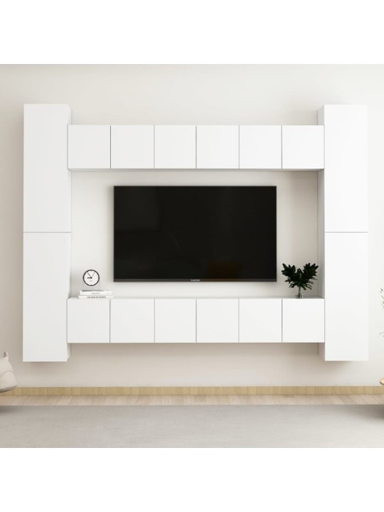 10-daļīgs tv plauktu komplekts, balts, inženierijas koks