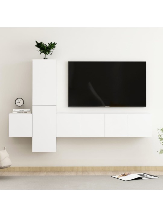 5-daļīgs tv plauktu komplekts, balts, inženierijas koks
