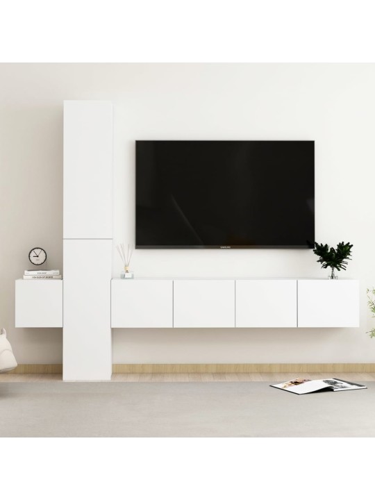 5-daļīgs tv skapīšu komplekts, balts, inženierijas koks