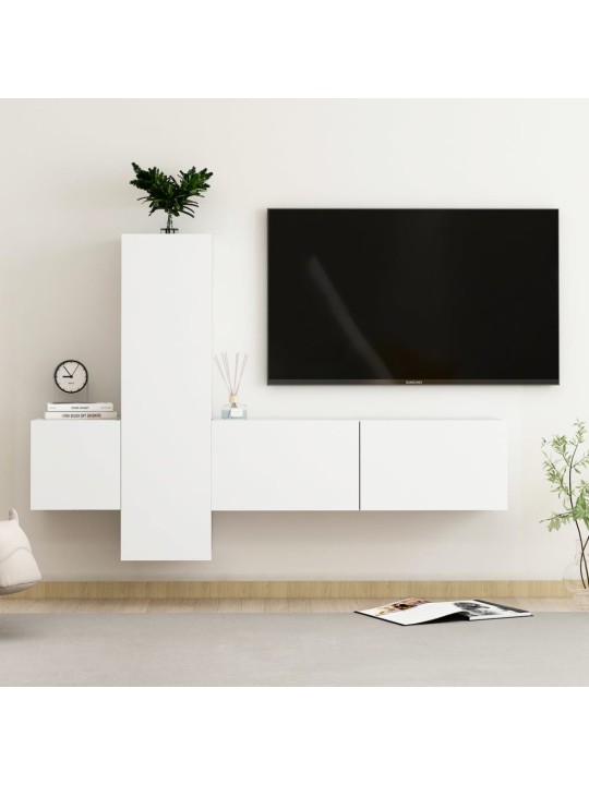 3-daļīgs TV skapīšu komplekts, balts, inženierijas koks