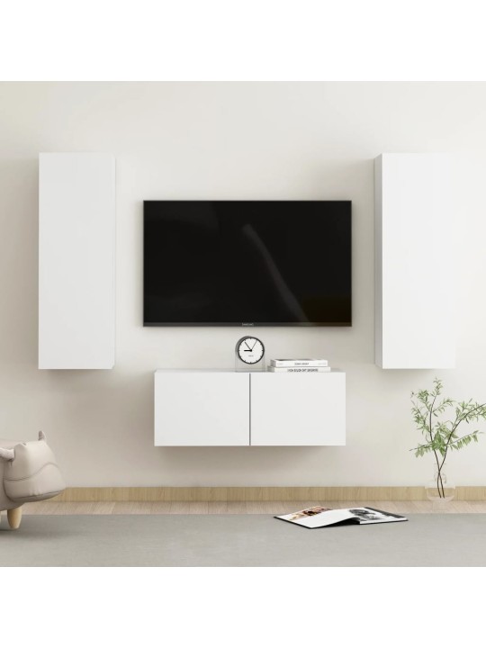 3-daļīgs tv skapīšu komplekts, balts, inženierijas koks