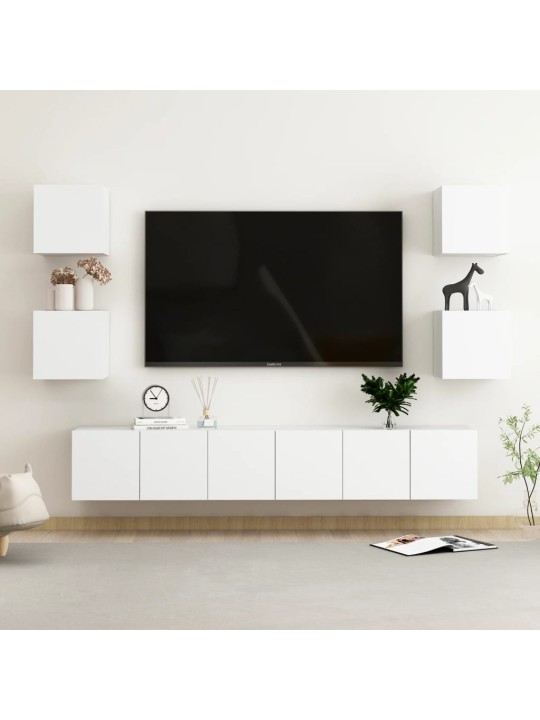 7-daļīgs tv plauktu komplekts, balts, inženierijas koks