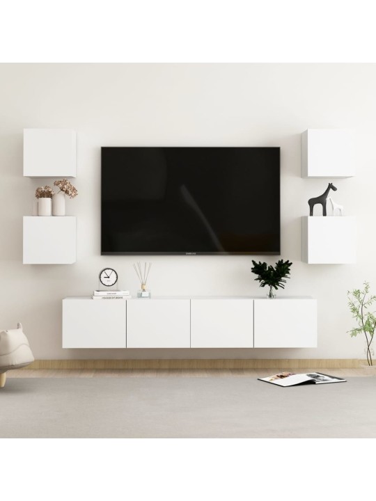 6-daļīgs tv skapīšu komplekts, balts, inženierijas koks
