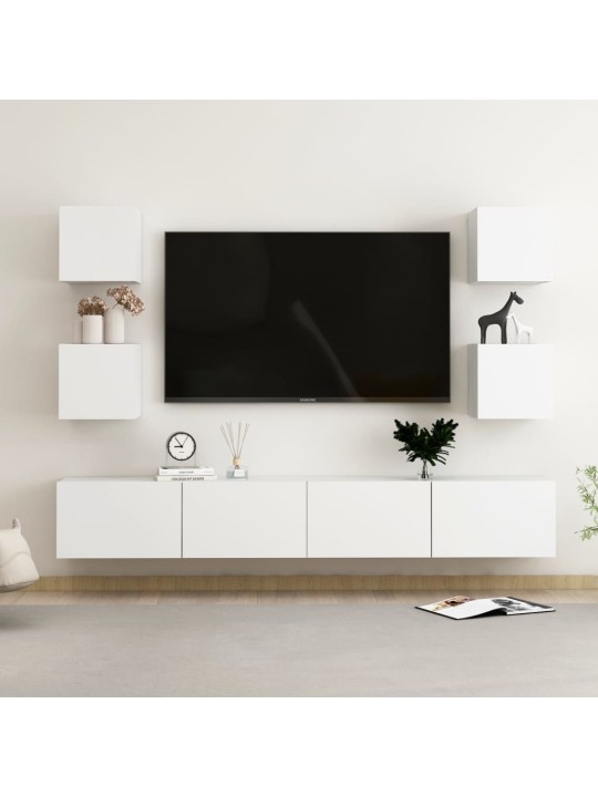 6-daļīgs tv skapīšu komplekts, balts, inženierijas koks