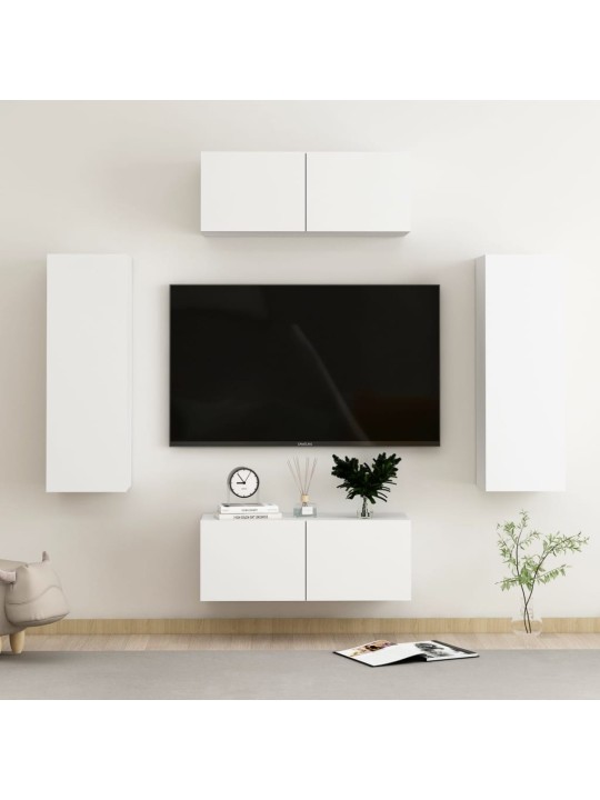 4-daļīgs TV skapīšu komplekts, balts, inženierijas koks