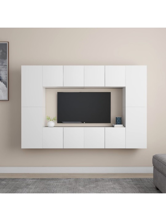 8-daļīgs tv plauktu komplekts, balts, inženierijas koks