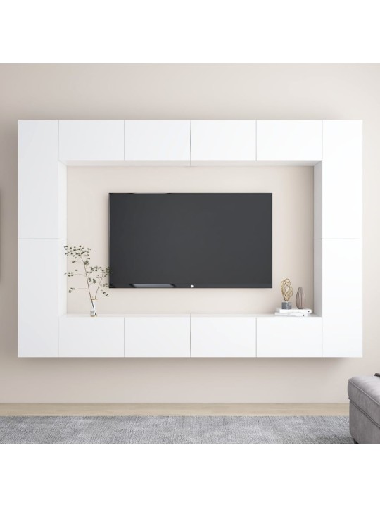 8-daļīgs tv skapīšu komplekts, balts, inženierijas koks