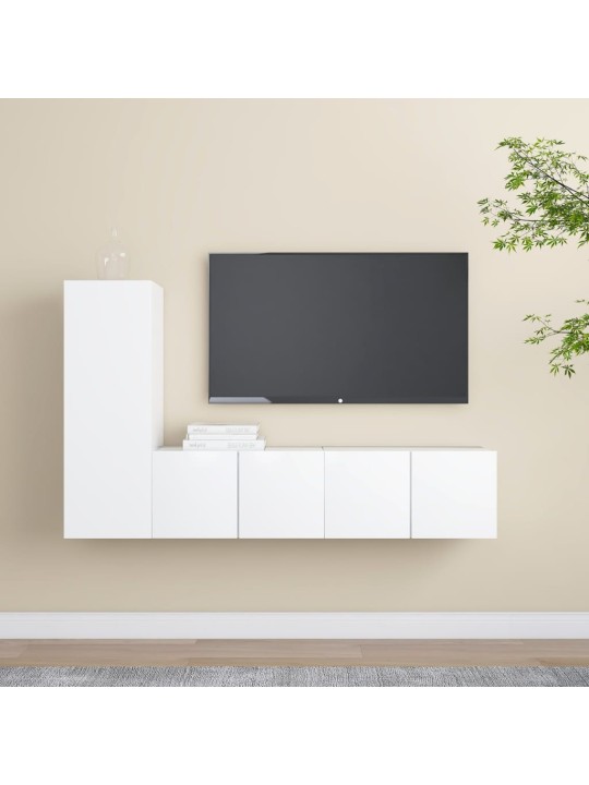 3-daļīgs tv plauktu komplekts, balts, inženierijas koks