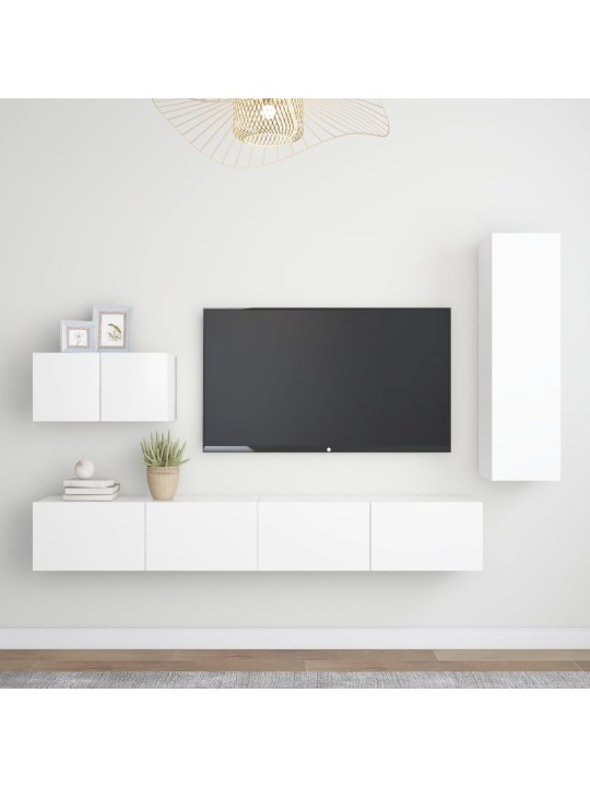 4-daļīgs tv skapīšu komplekts, balts, inženierijas koks