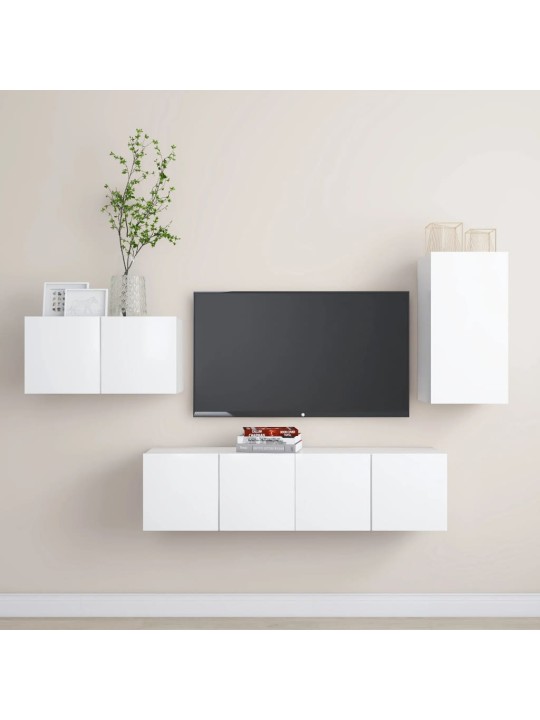 4-daļīgs tv plauktu komplekts, balts, inženierijas koks