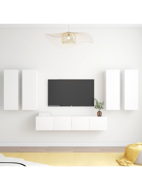 6-daļīgs tv skapīšu komplekts, balts, inženierijas koks