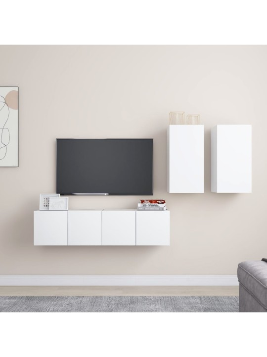 4-daļīgs tv plauktu komplekts, balts, inženierijas koks