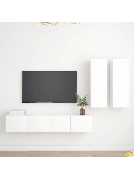 4-daļīgs tv skapīšu komplekts, balts, inženierijas koks