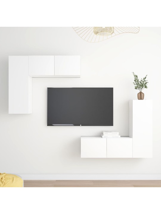 4-daļīgs tv skapīšu komplekts, balts, inženierijas koks