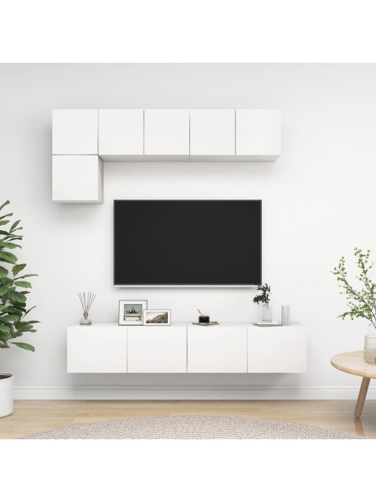 5-daļīgs tv skapīšu komplekts, balts, inženierijas koks