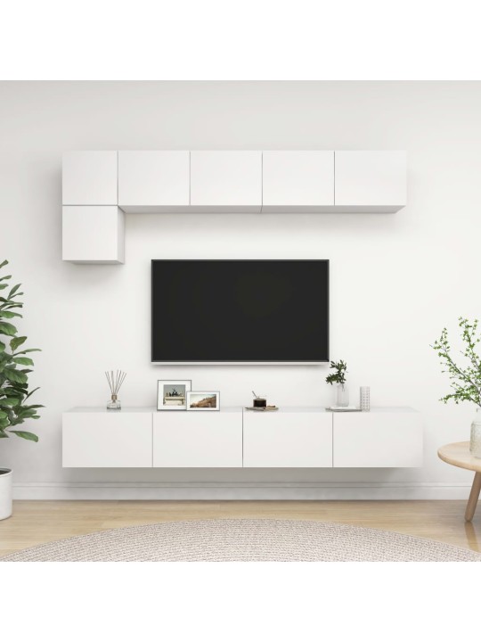 5-daļīgs tv skapīšu komplekts, balts, inženierijas koks