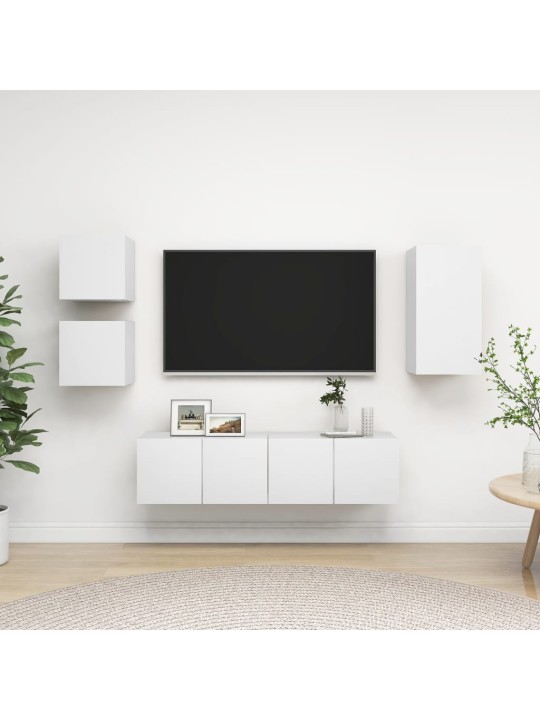 5-daļīgs tv plauktu komplekts, balts, inženierijas koks