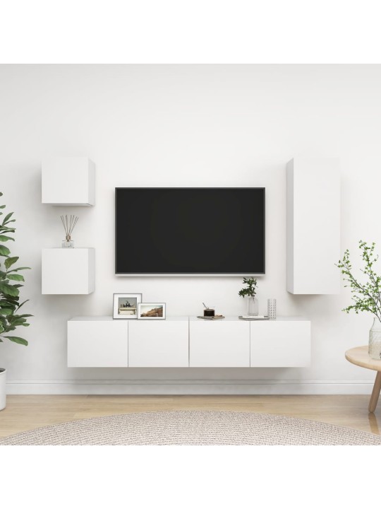 5-daļīgs tv skapīšu komplekts, balts, inženierijas koks