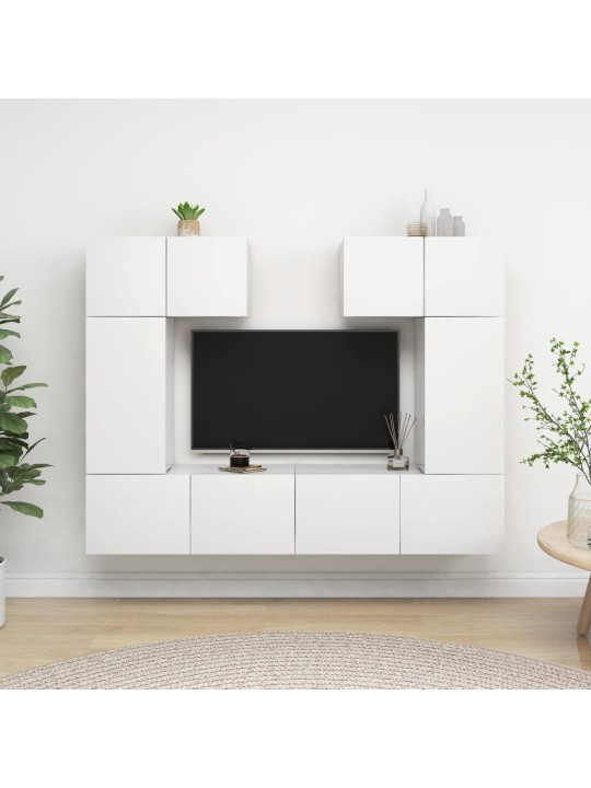 6-daļīgs tv skapīšu komplekts, balts, inženierijas koks