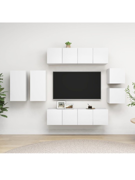 8-daļīgs tv plauktu komplekts, balts, inženierijas koks