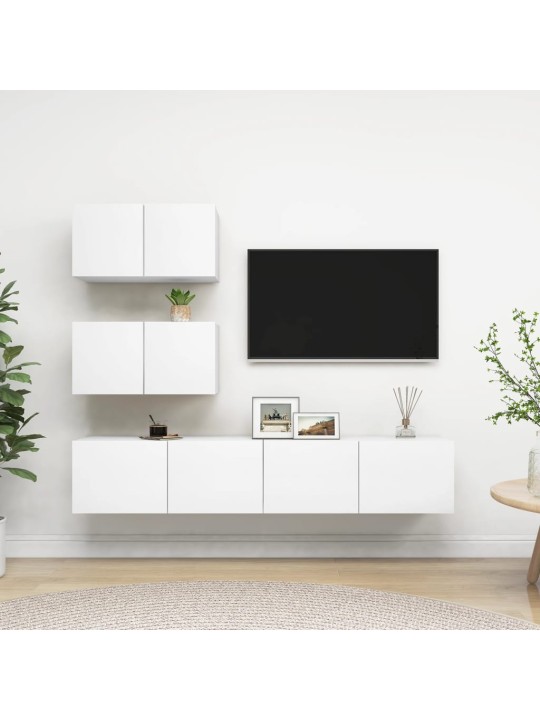 4-daļīgs TV skapīšu komplekts, balts, inženierijas koks