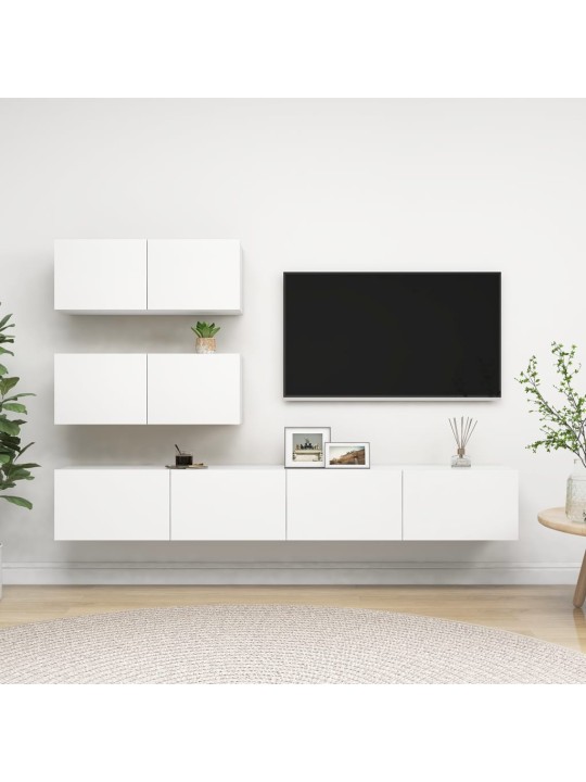 4-daļīgs TV skapīšu komplekts, balts, inženierijas koks