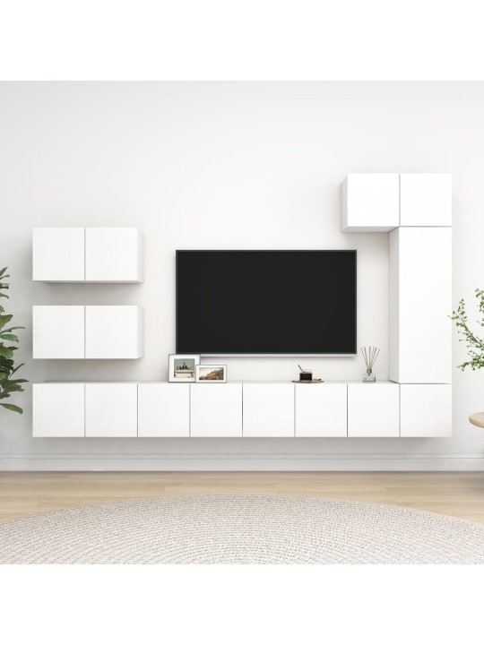 8-daļīgs tv plauktu komplekts, balts, inženierijas koks